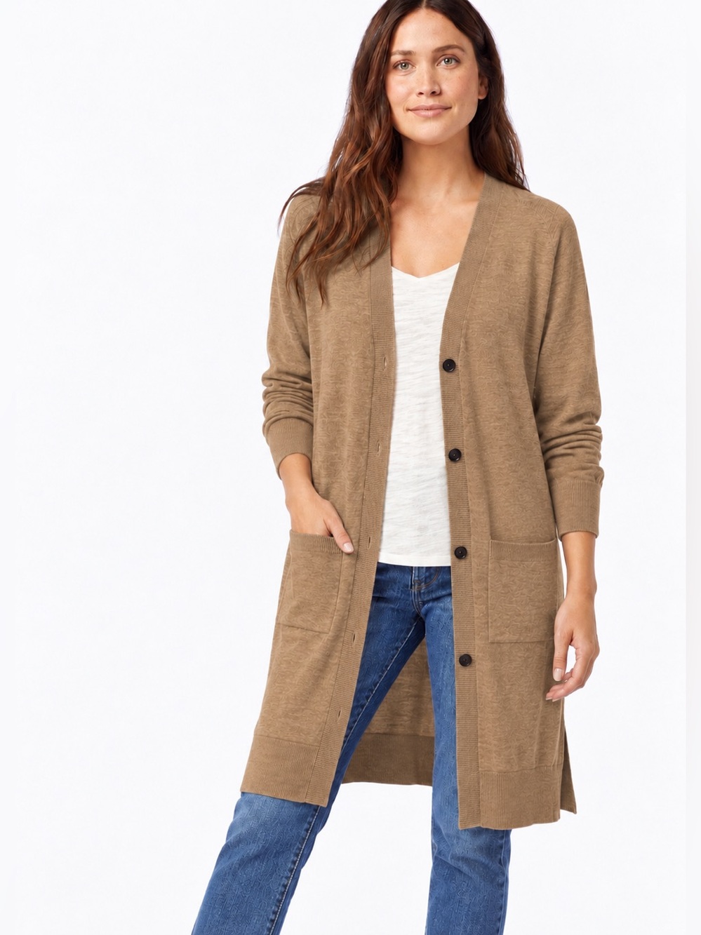 Pendleton Timeless Merino Wool Long Cardigan Duster in Camel Size M